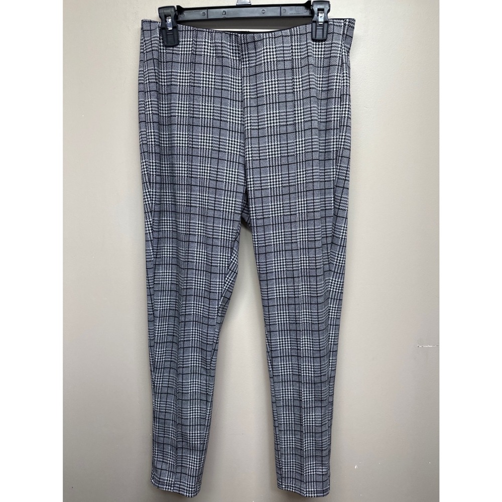 Maze Collection Women 1X Glen Plaid Tapered Legging Black Whit High Rise Stretch